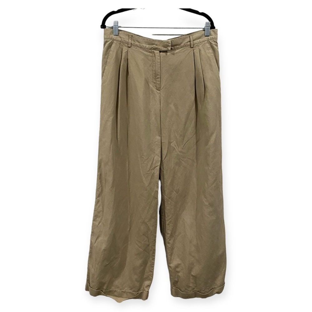 J.Jill Linen Cotton Wide Leg Full Length Khaki Pant with Darts Tan Size 12